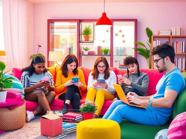 Shopping online in Romania, diverse individuals using devices.