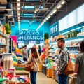 Retail modernizat cu produse diverse și clienți angajați.